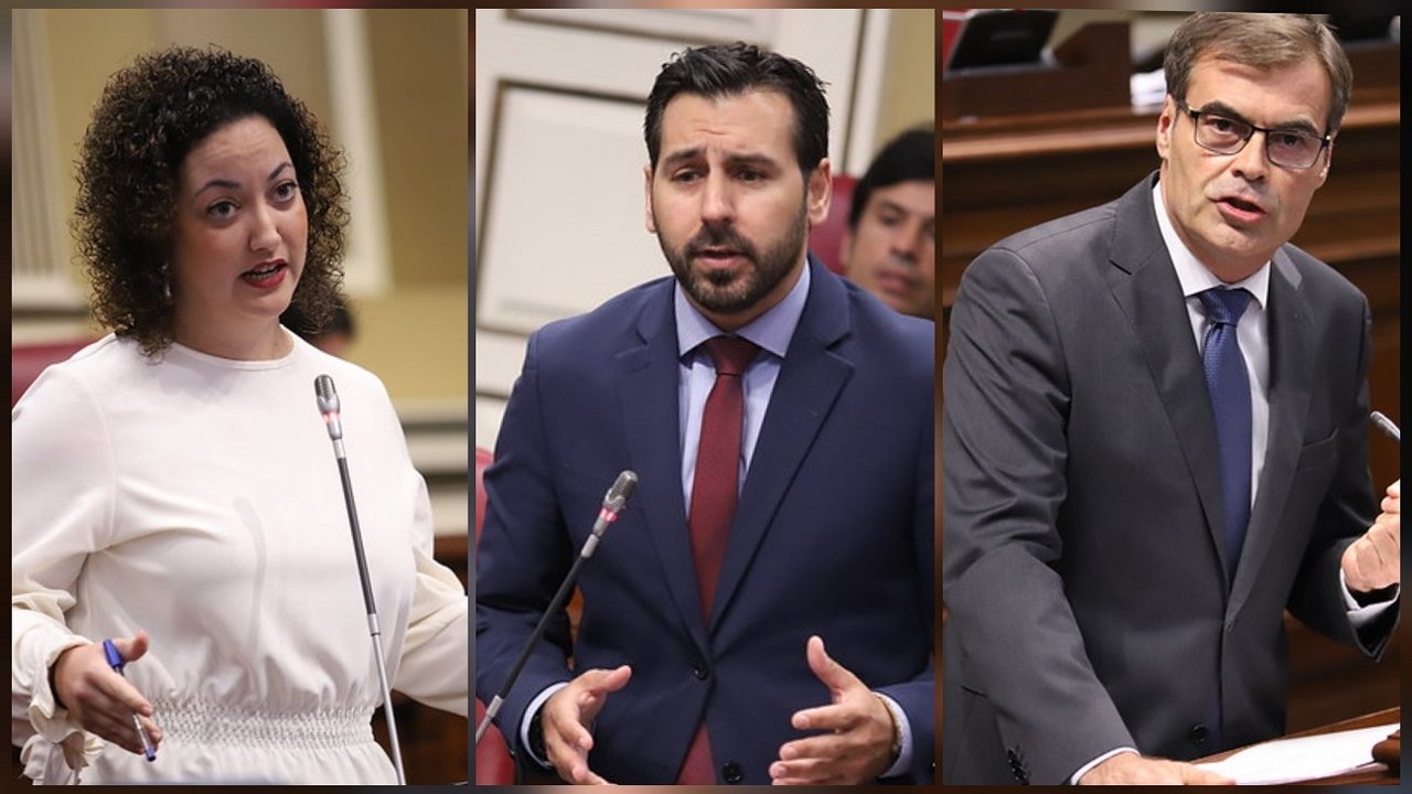 Jana González, Manuel Hernández y Fernando Enseñat, en el Parlamento.