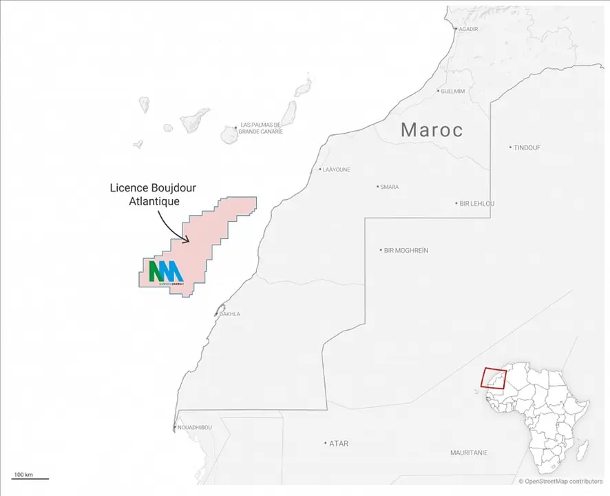 Permisos concedidos a NewMed y Adarco (©OpenStreetMap contributors  Le Maroc moderne).