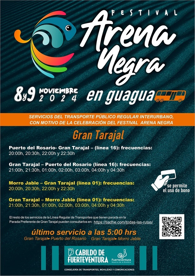 Horarios de guaguas para el Festival Arena Negra 2024.